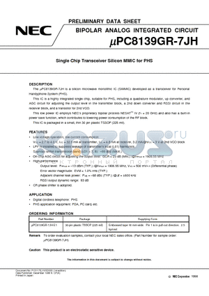 UPC8125GR datasheet - Single Chip Transceiver Silicon MMIC for PHS