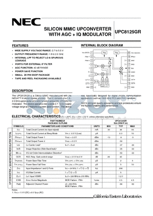 UPC8125GR datasheet - SILICON MMIC UPCONVERTER WITH AGC  IQ MODULATOR