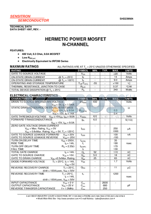 SHD239504 datasheet - HERMETIC POWER MOSFET N-CHANNEL