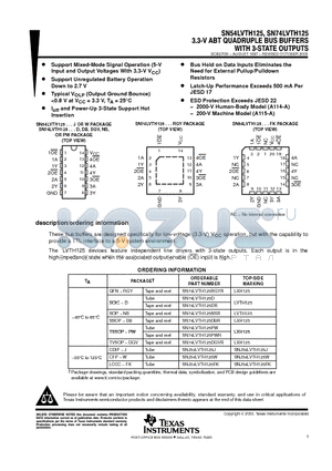 SN74LVTH125DE4 datasheet - 3.3-V ABT QUADRUPLE BUS BUFFERS WITH 3-STATE OUTPUTS