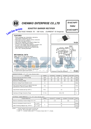 S10C70PT datasheet - SCHOTTKY BARRIER RECTIFIER