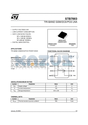 STB7003 datasheet - TRI-BAND GSM/DCS/PCS LNA