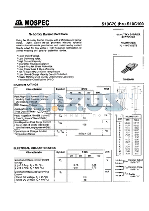 S10C90 datasheet - SCHOTTKY BARRIER RECTIFIERS(10A,70-100V)