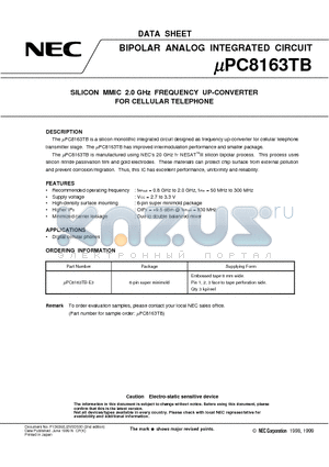 UPC8163TB datasheet - SILICON MMIC 2.0 GHz FREQUENCY UP-CONVERTER FOR CELLULAR TELEPHONE