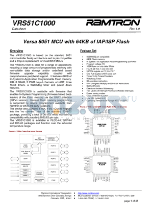 VRS51C1000-40-L-ISPV2 datasheet - Versa 8051 MCU with 64KB of IAP/ISP Flash