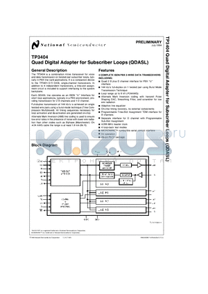 TP3404 datasheet - Quad Digital Adapter for Subscriber Loops (QDASL)