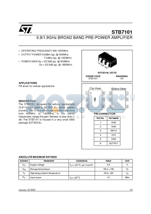STB7101 datasheet - 0.9/1.9GHz BROAD BAND PRE-POWER AMPLIFIER