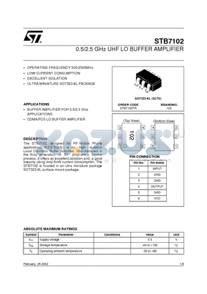 STB7102TR datasheet - 0.5/2.5 GHz UHF LO BUFFER AMPLIFIER