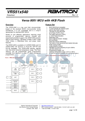 VRS51C540-25-P-G datasheet - Versa 8051 MCU with 4KB Flash