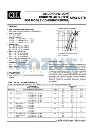 UPC8179TB-E3-A datasheet - SILICON RFIC LOW CURRENT AMPLIFIER FOR MOBILE COMMUNICATIONS