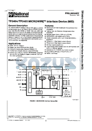 TP3464N datasheet - MICROWIRE Interface Device (MID)