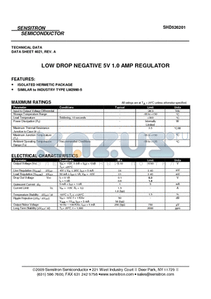 SHD526201_11 datasheet - LOW DROP NEGATIVE 5V 1.0 AMP REGULATOR