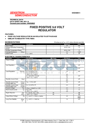 SHD52622 datasheet - FIXED POSITIVE 5.0 VOLT REGULATOR