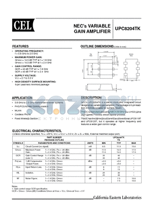 UPC8204TK datasheet - NECs VARIABLE GAIN AMPLIFIER