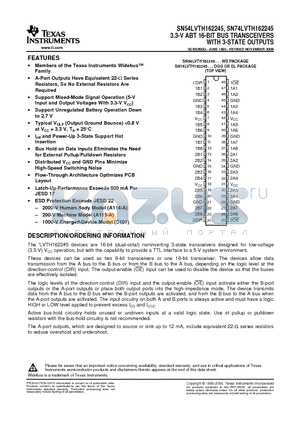 SN74LVTH162245 datasheet - 3.3-V ABT 16-BIT BUS TRANSCEIVERS WITH 3-STATE OUTPUTS