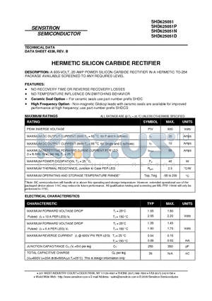SHD625051N datasheet - HERMETIC SILICON CARBIDE RECTIFIER