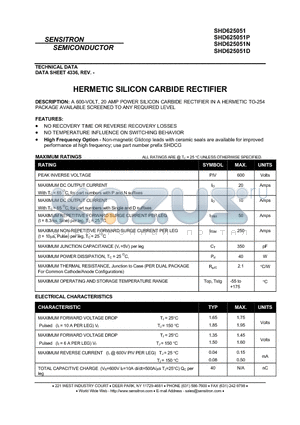 SHD625051P datasheet - HERMETIC SILICON CARBIDE RECTIFIER