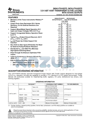 SN74LVTH162373 datasheet - 3.3-V ABT 16-BIT TRANSPARENT D-TYPE LATCHES WITH 3-STATE OUTPUTS