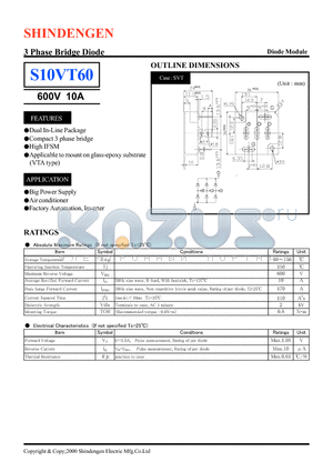 S10VT60 datasheet - 3 Phase Bridge Diode(600V 10A)