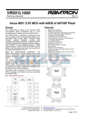 VRS51L1050-25-P-ISPV3 datasheet - Versa 8051 3.3V MCU with 64KB of IAP/ISP Flash