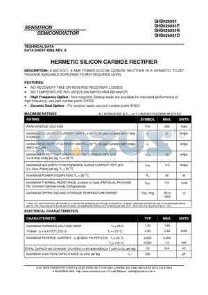 SHD626031D datasheet - HERMETIC SILICON CARBIDE RECTIFIER
