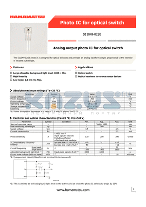 S11049-02SB datasheet - Analog output photo IC for optical switch