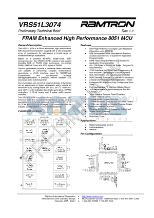 VRS51L3074 datasheet - FRAM Enhanced High Performance 8051 MCU