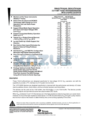 SN74LVTH16240 datasheet - 3.3-V ABT 16-BIT BUFFERS/DRIVERS WITH 3-STATE OUTPUTS