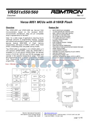 VRS51L550-40-L datasheet - Versa 8051 MCUs with 8/16KB Flash