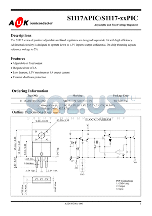 S1117-15PIC datasheet - Adjustable and Fixed Voltage Regulator