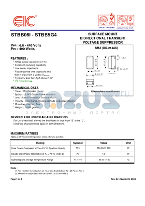 STBB015 datasheet - SURFACE MOUNT BIDIRECTIONAL TRANSIENT VOLTAGE SUPPRESSOR