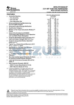 SN74LVTH16245A-EP datasheet - 3.3-V ABT 16-BIT BUS TRANSCEIVER WITH 3-STATE OUTPUTS