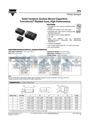 TP3C476 datasheet - Solid Tantalum Surface Mount Capacitors TANTAMOUNT^ Molded Case, High Performance