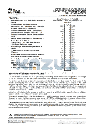 SN74LVTH16245AGRDR datasheet - 3.3-V ABT 16-BIT BUS TRANSCEIVERS WITH 3-STATE OUTPUTS