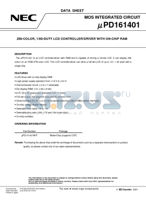 UPD161401W datasheet - 256-COLOR, 1/80-DUTY LCD CONTROLLER/DRIVER WITH ON-CHIP RAM