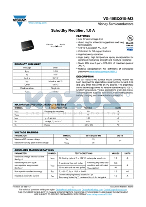 VS-10BQ015-M3 datasheet - Schottky Rectifier, 1.0 A