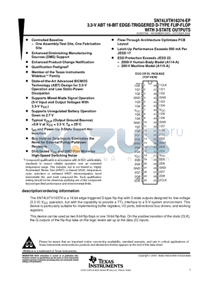 SN74LVTH16374-EP datasheet - 3.3-V ABT 16-BIT EDGE-TRIGGERED D-TYPE FLIP-FLOP WITH 3-STATE OUTPUTS