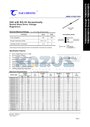 TCBZX55B13 datasheet - 500 mW DO-35 Hermetically Sealed Glass Zener Voltage Regulators