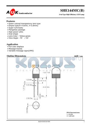 SHE144MCB datasheet - Oval Type High Efficiency LED Lamp