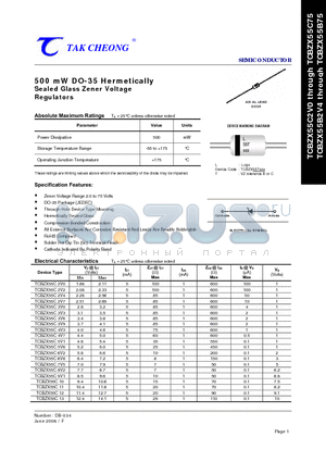 TCBZX55C10 datasheet - 500 mW DO-35 Hermetically Sealed Glass Zener Voltage Regulators
