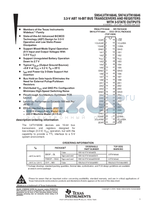 SN74LVTH16646 datasheet - 3.3-V ABT 16-BIT BUS TRANSCEIVERS AND REGISTERS WITH 3-STATE OUTPUTS