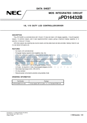 UPD16432B datasheet - 1/8, 1/15 DUTY LCD CONTROLLER/DRIVER