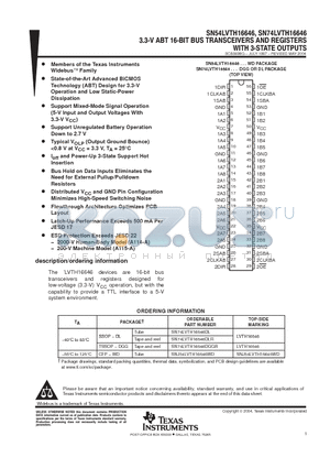 SN74LVTH16646DGGR datasheet - 3.3-V ABT 16-BIT BUS TRANSCEIVERS AND REGISTERS WITH 3-STATE OUTPUTS