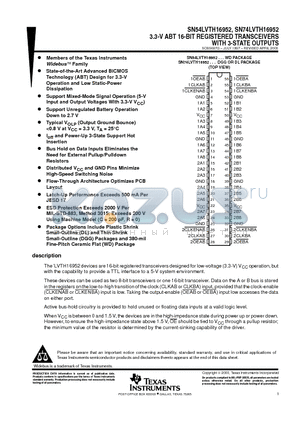 SN74LVTH16952 datasheet - 3.3-V ABT 16-BIT REGISTERED TRANSCEIVERS WITH 3-STATE OUTPUTS