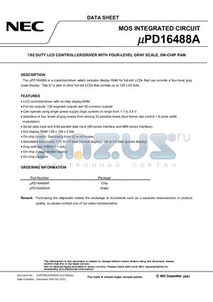 UPD16488AP datasheet - 1/92 DUTY LCD CONTROLLER/DRIVER WITH FOUR-LEVEL GRAY SCALE, ON-CHIP RAM