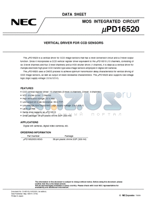 UPD16520GS-BGG datasheet - VERTICAL DRIVER FOR CCD SENSORS