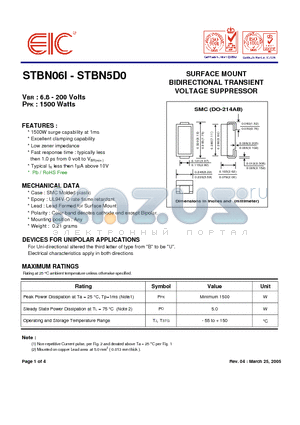 STBN012 datasheet - SURFACE MOUNT BIDIRECTIONAL TRANSIENT VOLTAGE SUPPRESSOR