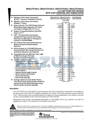 SN74LVTH182512 datasheet - 3.3-V ABT SCAN TEST DEVICES WITH 18-BIT UNIVERSAL BUS TRANSCEIVERS