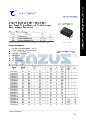 TCBZX584C3V9 datasheet - 200mW SOD-523 SURFACE MOUNT Very Small Outline Flat Lead Plastic Package Zener Voltage Regulators