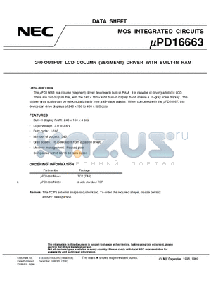 UPD16663N-051 datasheet - 240-OUTPUT LCD COLUMN SEGMENT DRIVER WITH BUILT-IN RAM